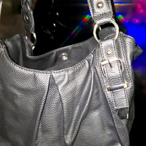 Womens black braided strap shoulder handbag